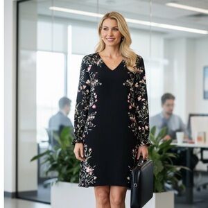 Alfani black with‎ flower print dress size 14 petite